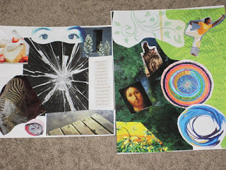 Two colorful collages on textured surface.