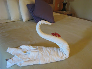 Towel folded into a swan shape.
